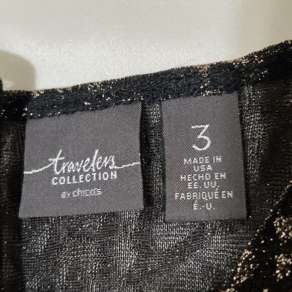 Travelers By Chico’s Sheer Robe Duster Boho Black Gold Metallic Sz 3 XL - Picture 8 of 12